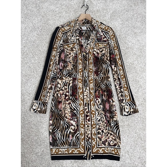 Cache Dresses & Skirts - Cache Womens Size 6 Button Down long Sleeve Dress Collar Animal Print